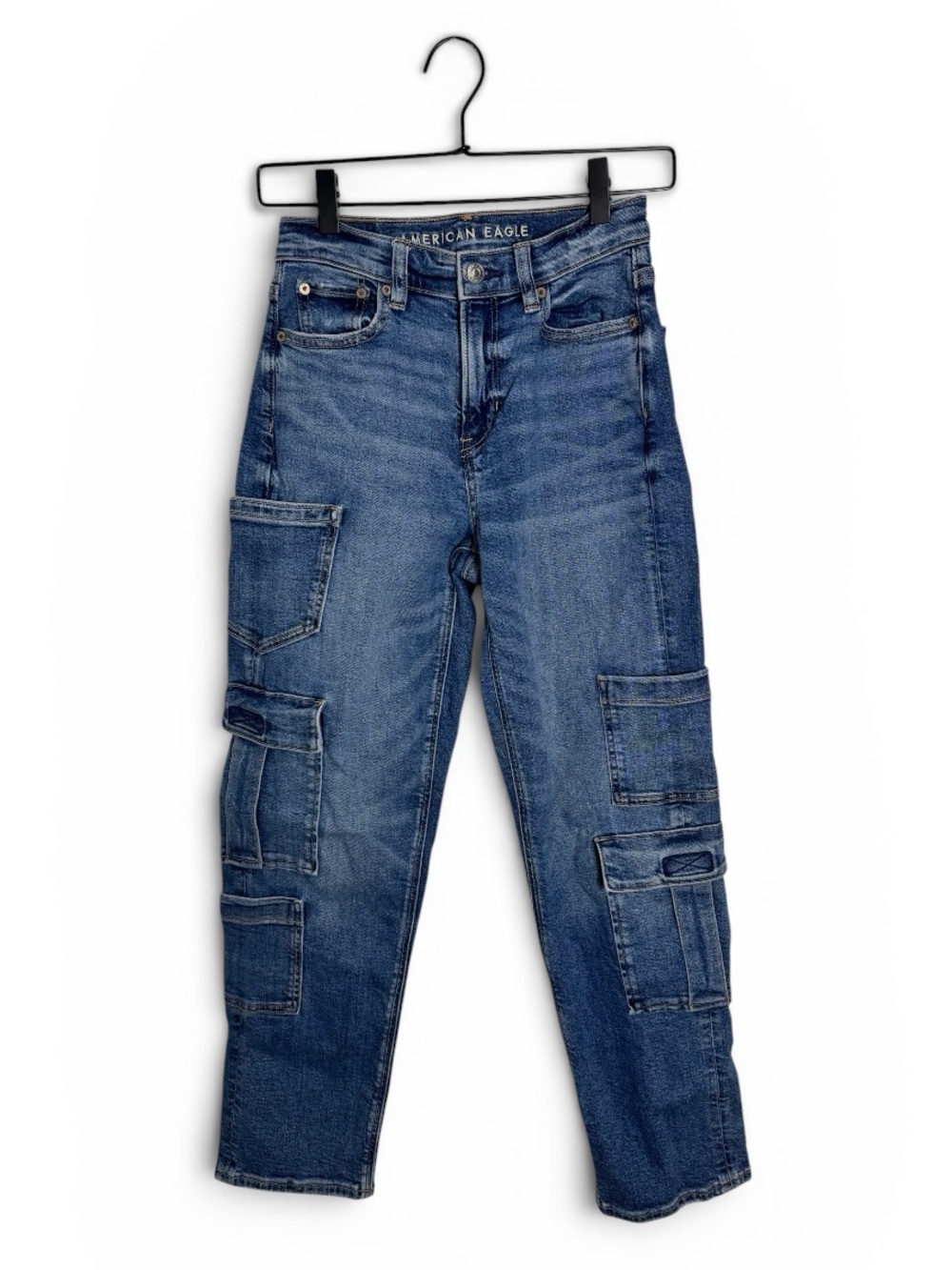 American Eagle Stretch Super High-Waisted Baggy Straight Cargo Jean 000 Short